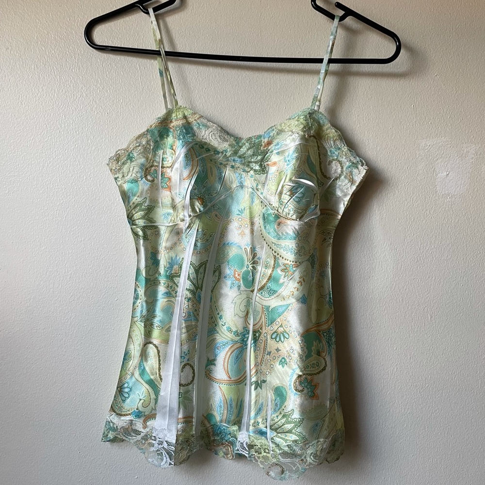 patterned green silky y2k tank top